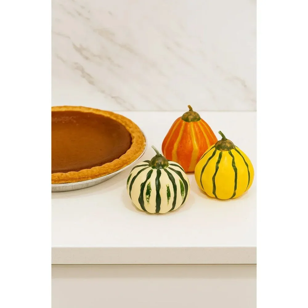 Set Of 3 Mini Pumpkin Squash Shaped Candles Decorative Fall Decor Holly Yashi